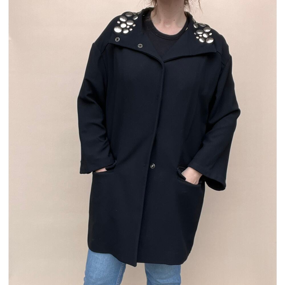 Miu Miu Black Coat Jacket with sIlver studded oversized collar Size 6 IT 40